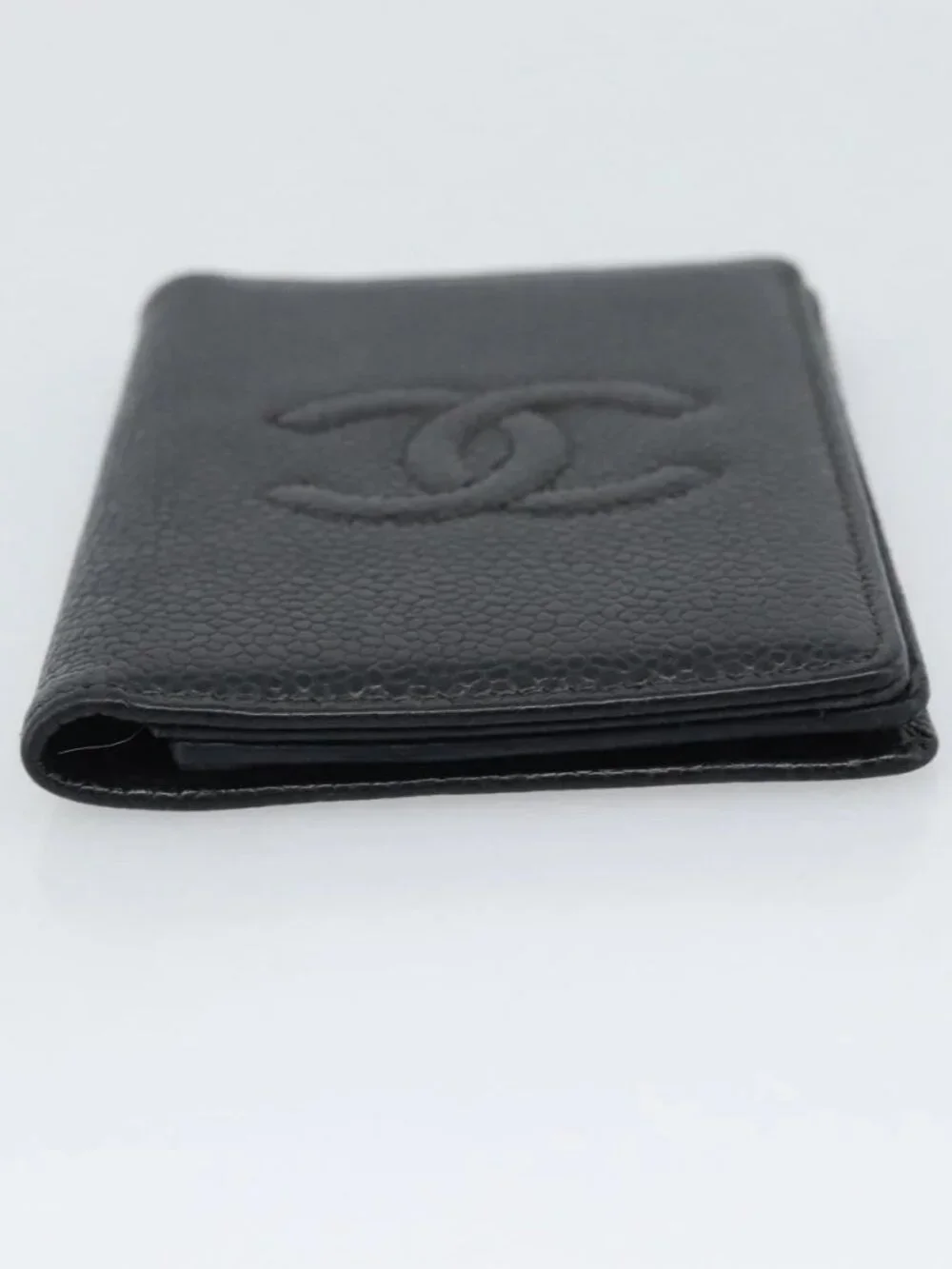 CHANEL Card Case Grained Calf Skin Black CC Auth 188321M